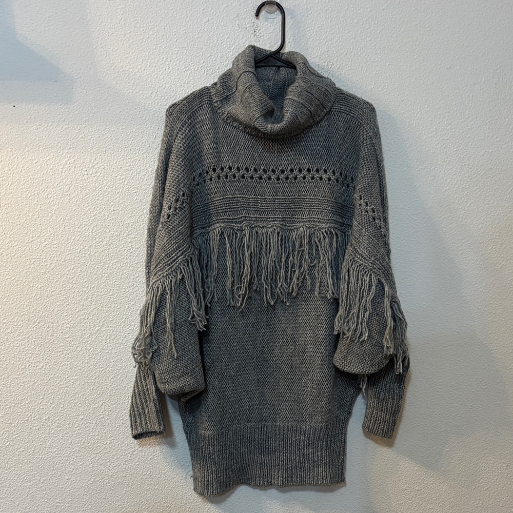Smash! Gray Turtleneck Fringe Sweater